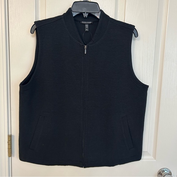 EILEEN FISHER Organic Cotton Blend Vest in Black Size L - Picture 6 of 9